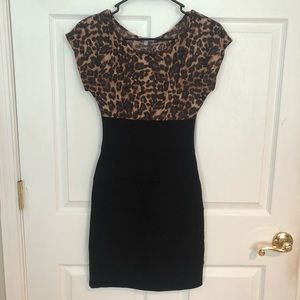 Short Sleeve Cotton Body con Dress - cheetah/black